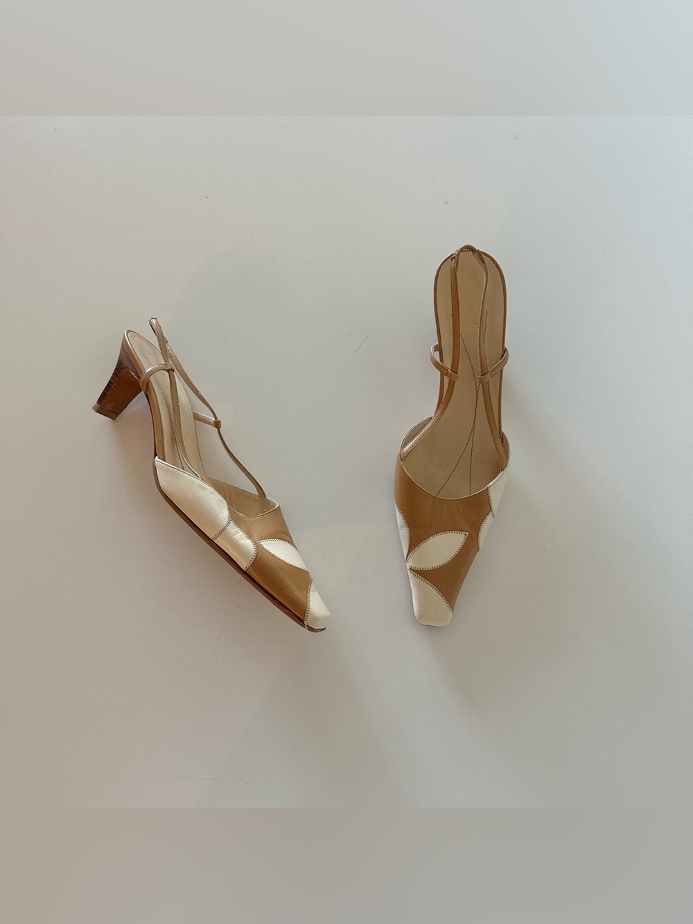 Vintage 90s Kate Spade Slingback Heels Tan Floral 9 Coquette Office Siren - Picture 1 of 7